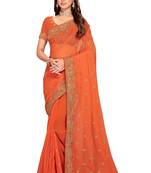 Peach Embroidered Georgette Saree With Blouse Piece