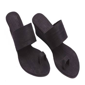 Black Plain Raw silk open Sandal heels 1