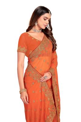 Peach Embroidered Georgette Saree With Blouse Piece 2