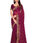 Wine Embroidered Georgette Saree With Blouse Piece