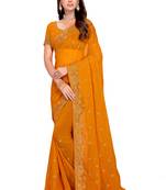 Mustard Embroidered Georgette Saree With Blouse Piece