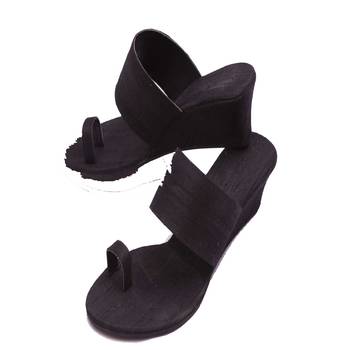 Black Plain Raw silk open Sandal heels 2