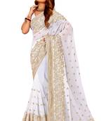 White Embroidered Georgette Saree With Blouse Piece