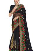 Black Embroidered Georgette Saree With Blouse Piece
