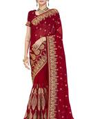 Maroon Embroidered Georgette Saree With Blouse Piece