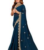 Teal Embroidered Georgette Saree With Blouse Piece
