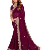 Wine Embroidered Georgette Saree With Blouse Piece