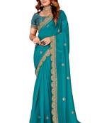 Turquoise Embroidered Georgette Saree With Blouse Piece