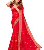 Red Embroidered Georgette Saree With Blouse Piece