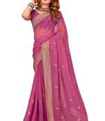 Pink Embroidered Georgette Saree With Blouse Piece