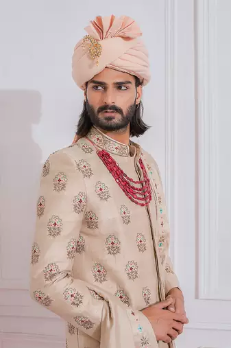 Beige lahore sherwani