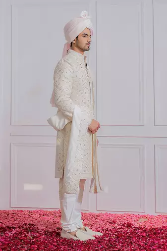 Off white turbat sherwani