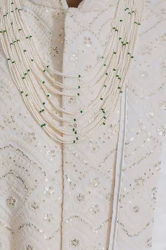 Off white turbat sherwani