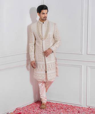 Off white sadiqabad sherwani 1