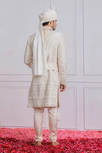 Off white sadiqabad sherwani