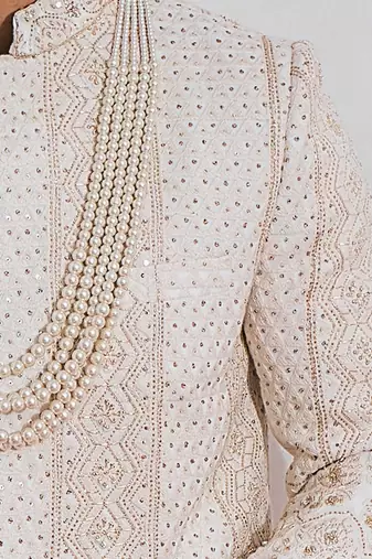 Off white sadiqabad sherwani