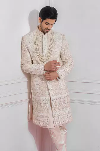Off white sadiqabad sherwani