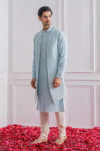 Powder blue bahawalpur bandi set