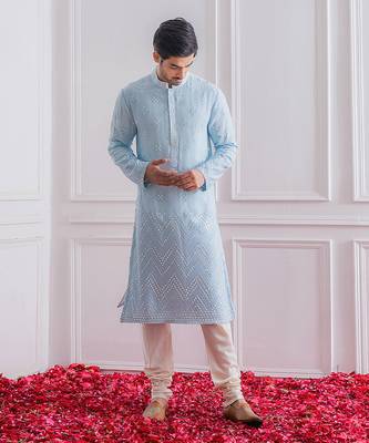 Powder blue bahawalpur kurta set 1