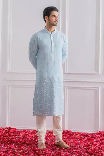 Powder blue bahawalpur kurta set
