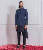 Navy blue and black khuzdar bandhgala set