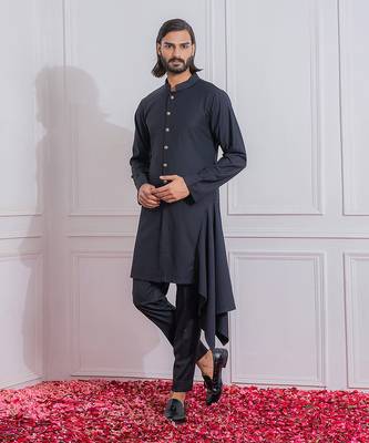 Navy blue and black khuzdar bandhgala set 3