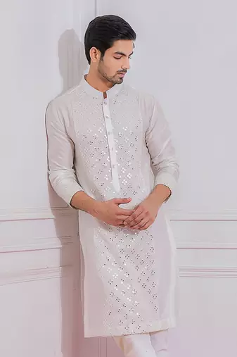 White sadiqabad kurta set