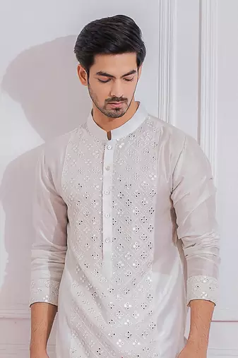 White sadiqabad kurta set