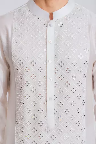 White sadiqabad kurta set