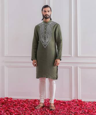 Military green lahore kurta set 1