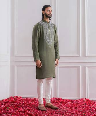 Military green lahore kurta set 2