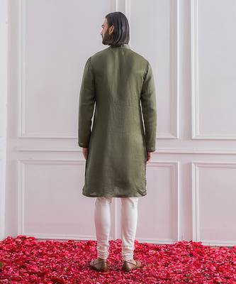 Military green lahore kurta set 3