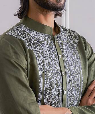 Military green lahore kurta set 4