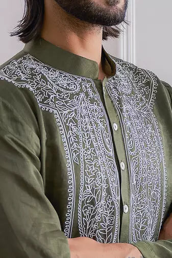 Military green lahore kurta set