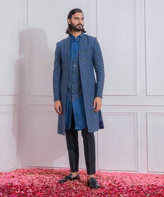 Space blue mansehra open jacket set 1