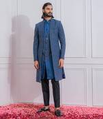 Space blue mansehra open jacket set