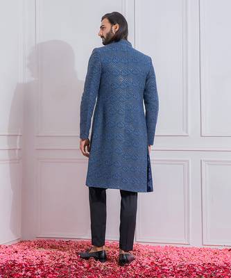 Space blue mansehra open jacket set 3