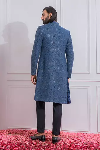 Space blue mansehra open jacket set