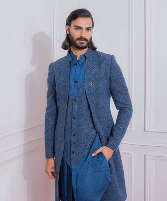 Space blue mansehra open jacket set 4