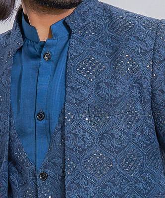 Space blue mansehra open jacket set 5