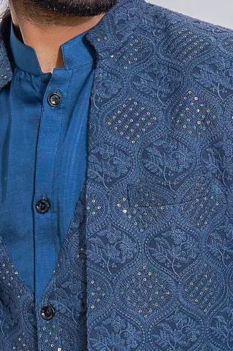 Space blue mansehra open jacket set