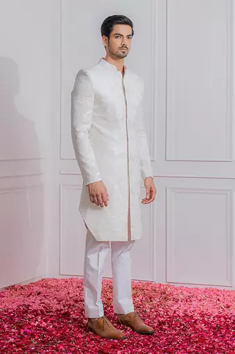 Off white kohat indo western achkan