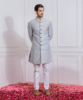 Light grey arif indo western achkan 1