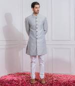 Light grey arif indo western achkan