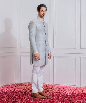 Light grey arif indo western achkan 2