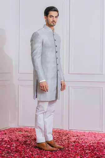 Light grey arif indo western achkan
