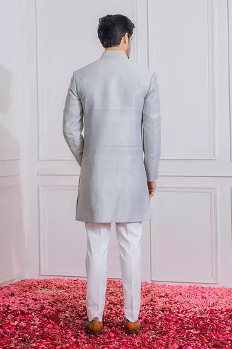 Light grey arif indo western achkan
