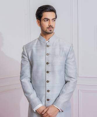 Light grey arif indo western achkan 4