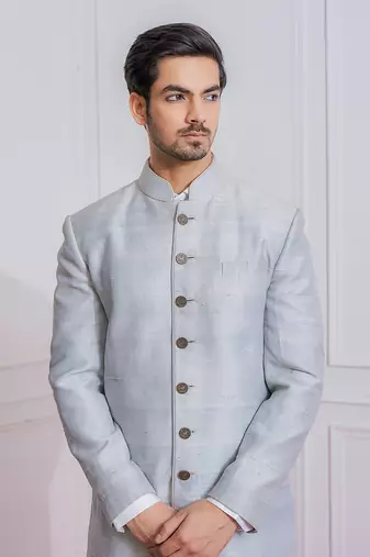 Light grey arif indo western achkan
