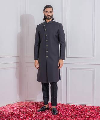 Black jaranwal indo western achkan 1